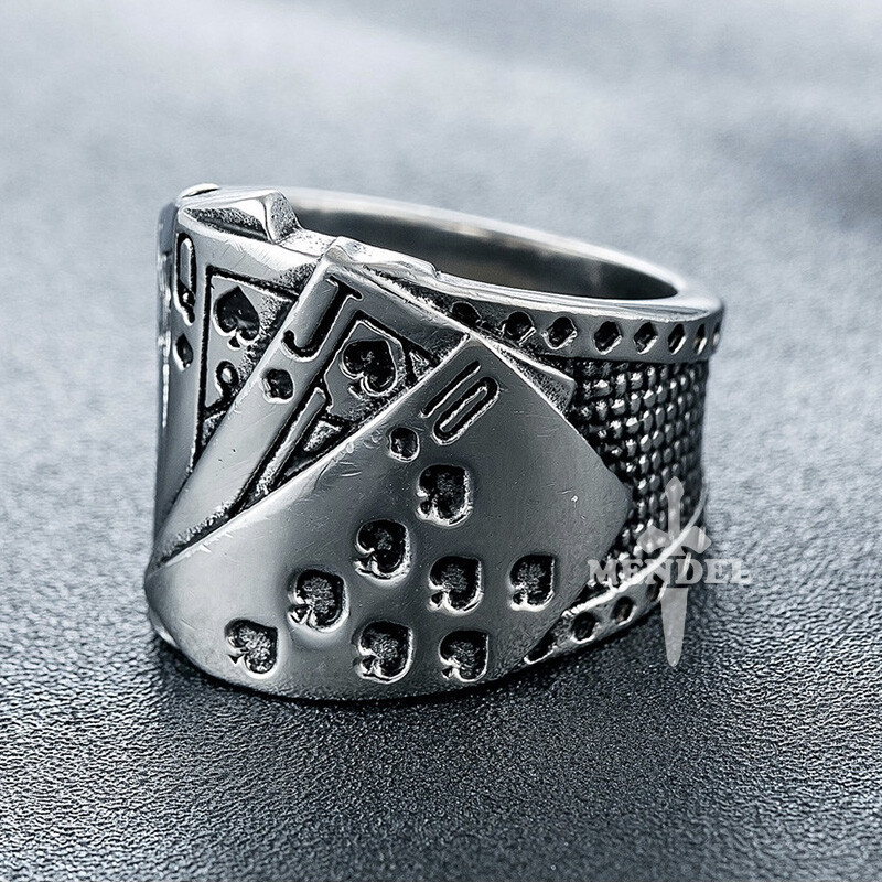 MENDEL Mens Biker Casino Lucky Poker Ring Jewelry Men Stainless Steel Size 7-15