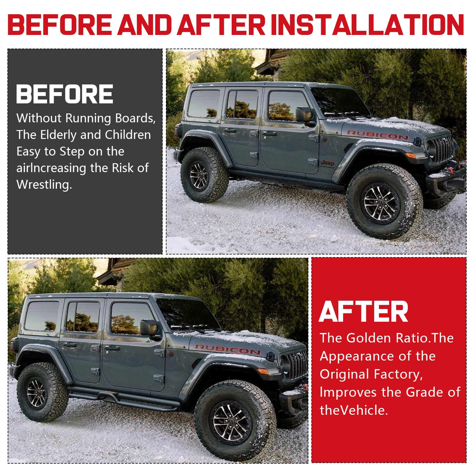 2-Stairs Running Boards For 2018-2026 Jeep Wrangler JL 4 Door Drop 6" Side Step