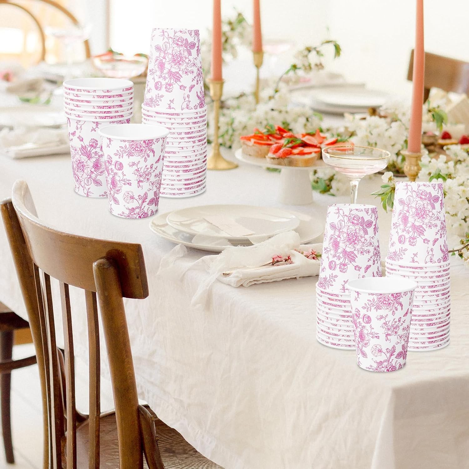 Party Drinking Cups - 50Pcs Floral Paper Cups for All Occasions