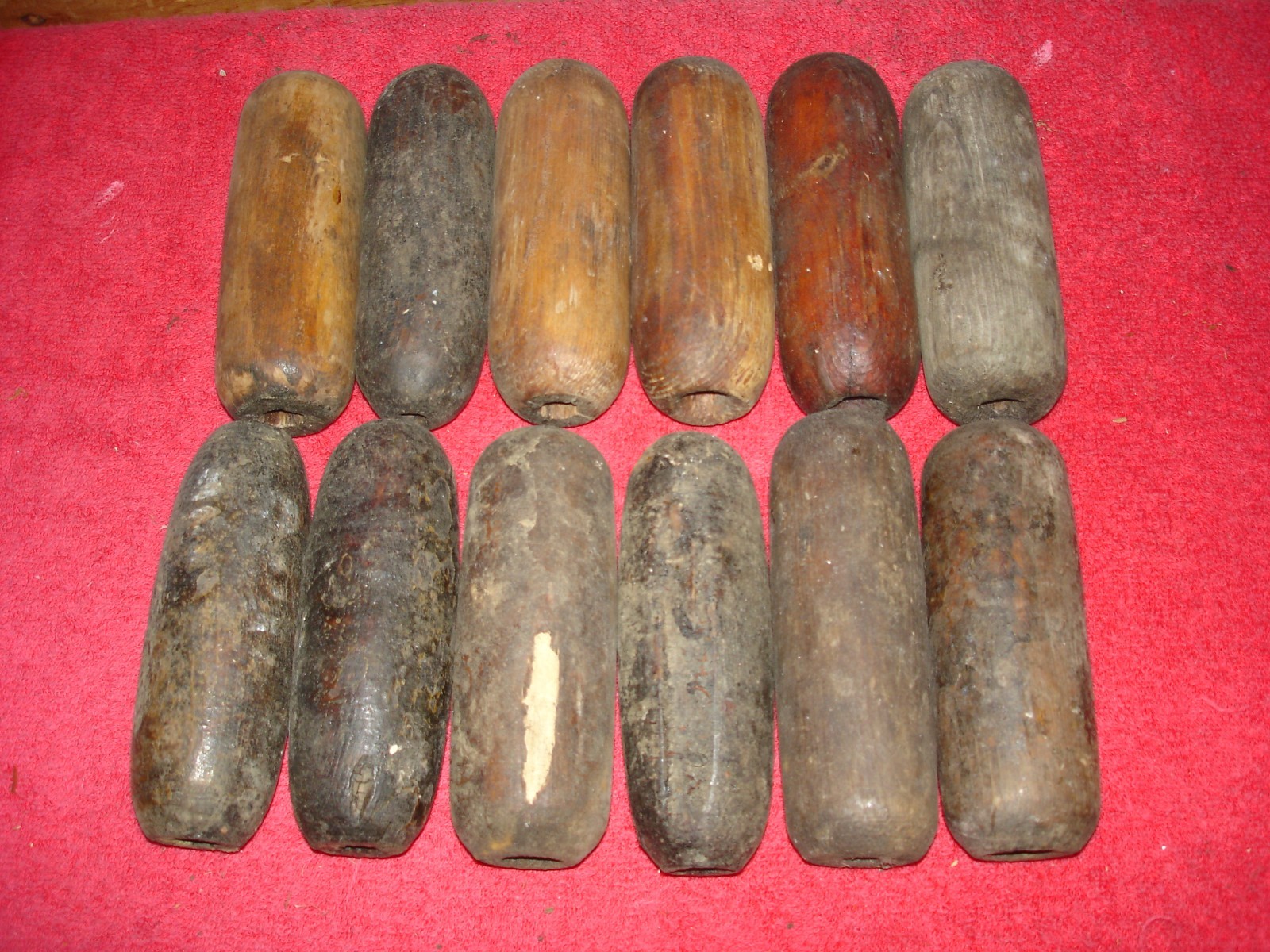 12 Vintage Wooden Marine Fish Net Floats Buoy Oblong  Wood Nautical Beach