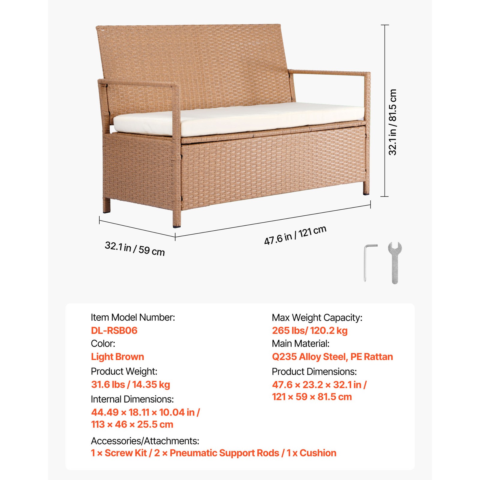 Outdoor Storage Bench PE Rattan 70Gal Deck Box Waterproof Outdoor Seat & Storage