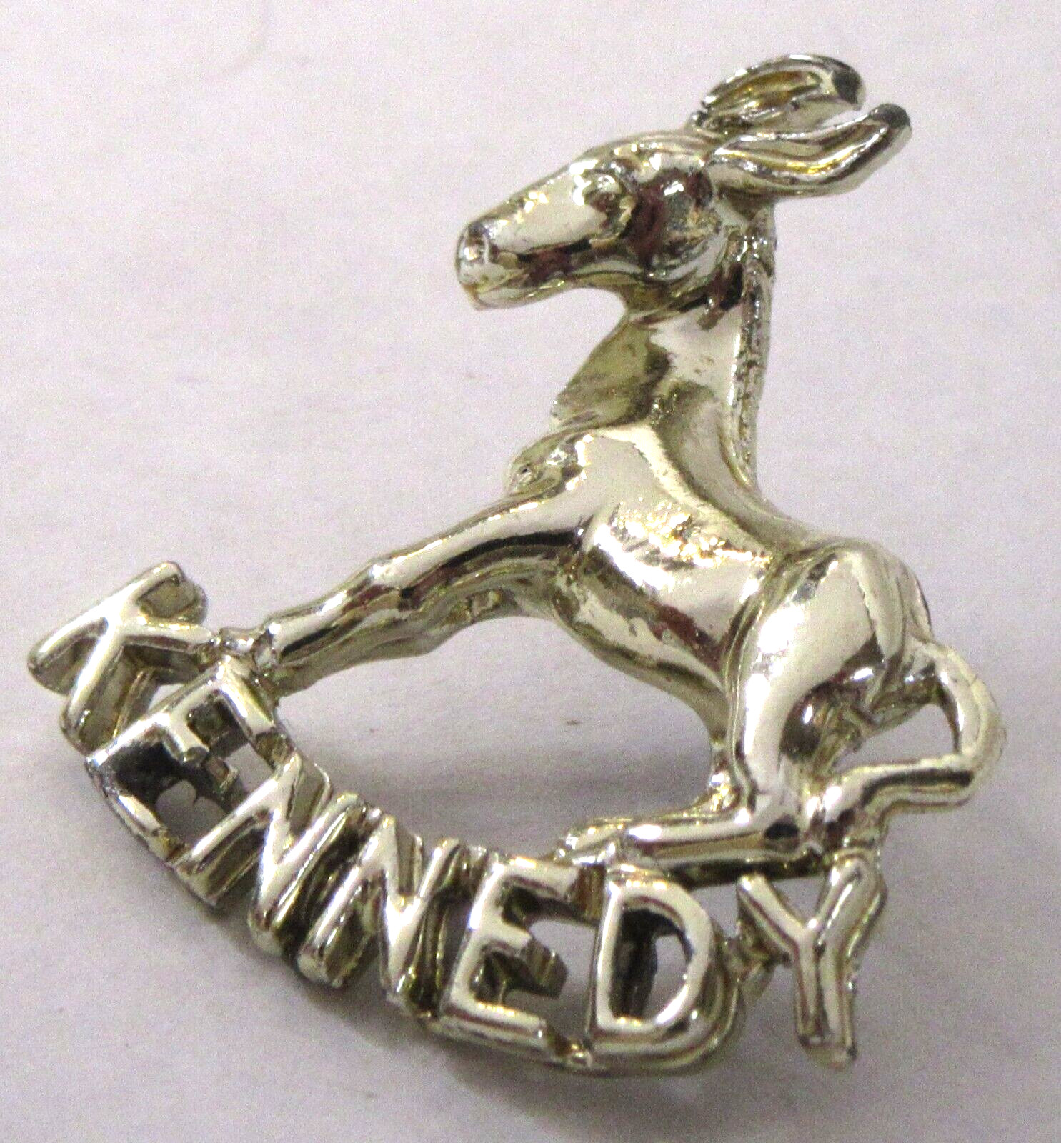 1960 JFK mint John F. Kennedy president DONKEY on NAME metal tack pin pinback ^