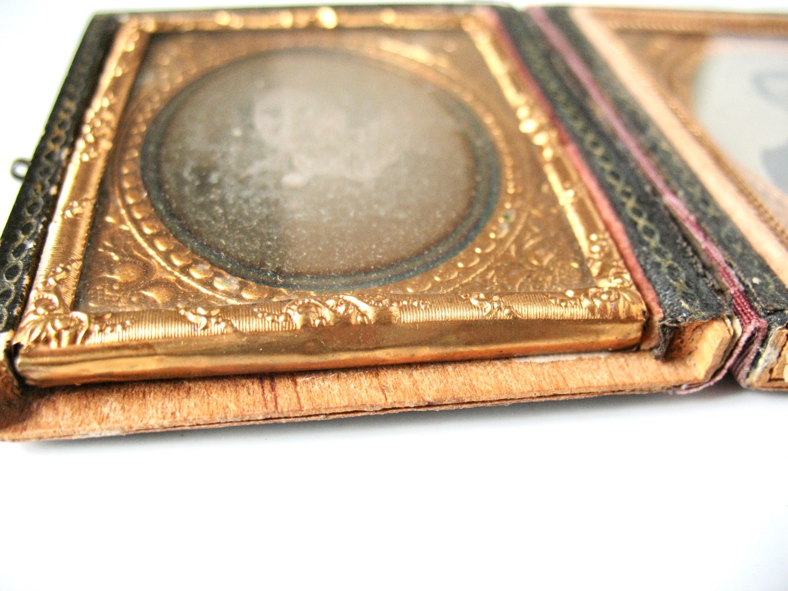 Antique Civil War Double Photograph Photo in Hinged Book Frame Man and Lady