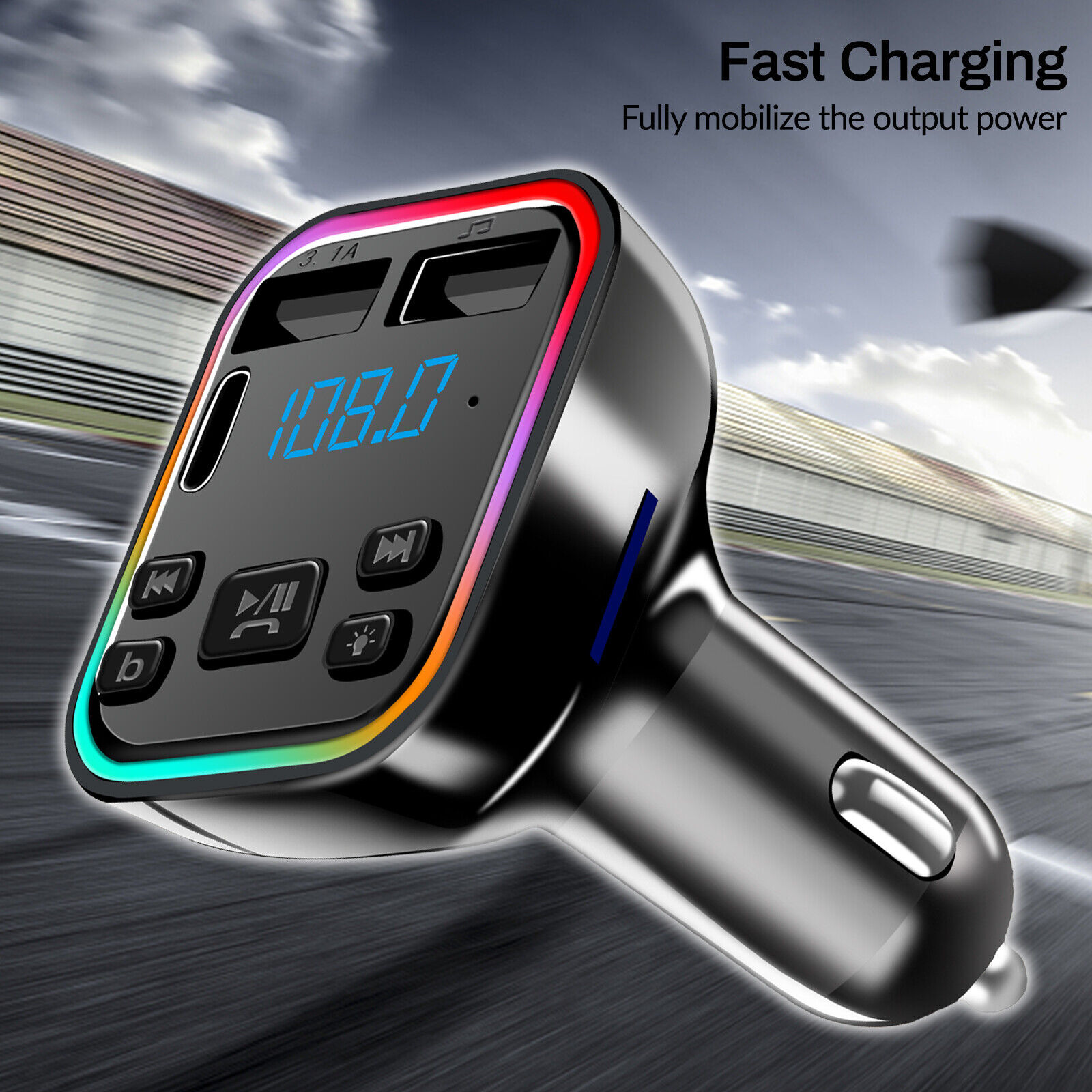 Bluetooth 5.0+ Car BT Wireless FM Transmitter Adapter Hands-Free 2USB PD Charger
