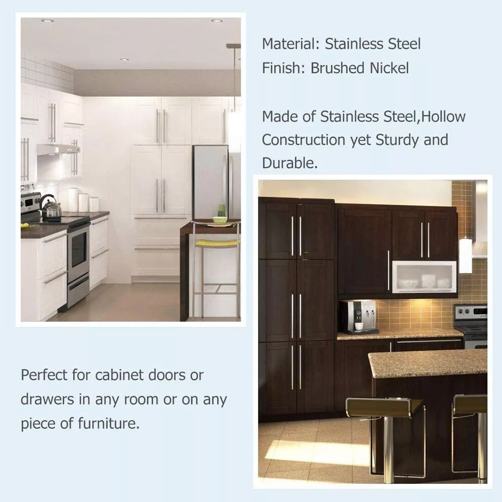 30Pack Brushed Nickel Kitchen Cabinet Pulls Stainless Steel Drawer T Bar Handles