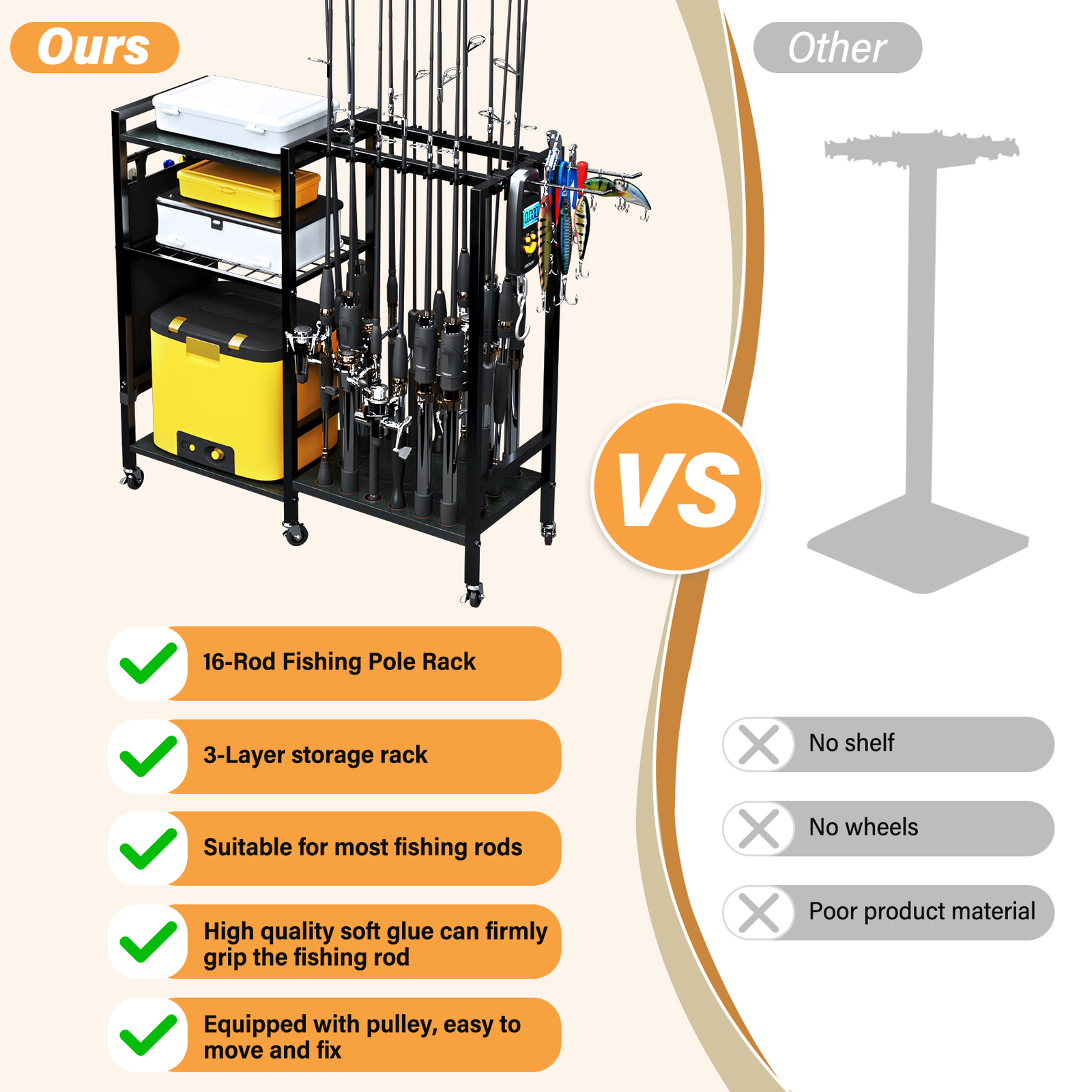 TC-HOMENY 16Rod Fishing Rod Holder Rack Fishing Gear Equipment Tackle Organizer