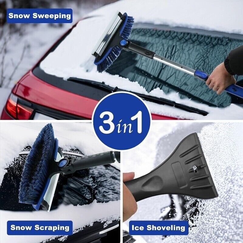 CarCarez 3-IN-1 Snow Brush with Ice Scraper Extendable for Car SUV Foam Grip