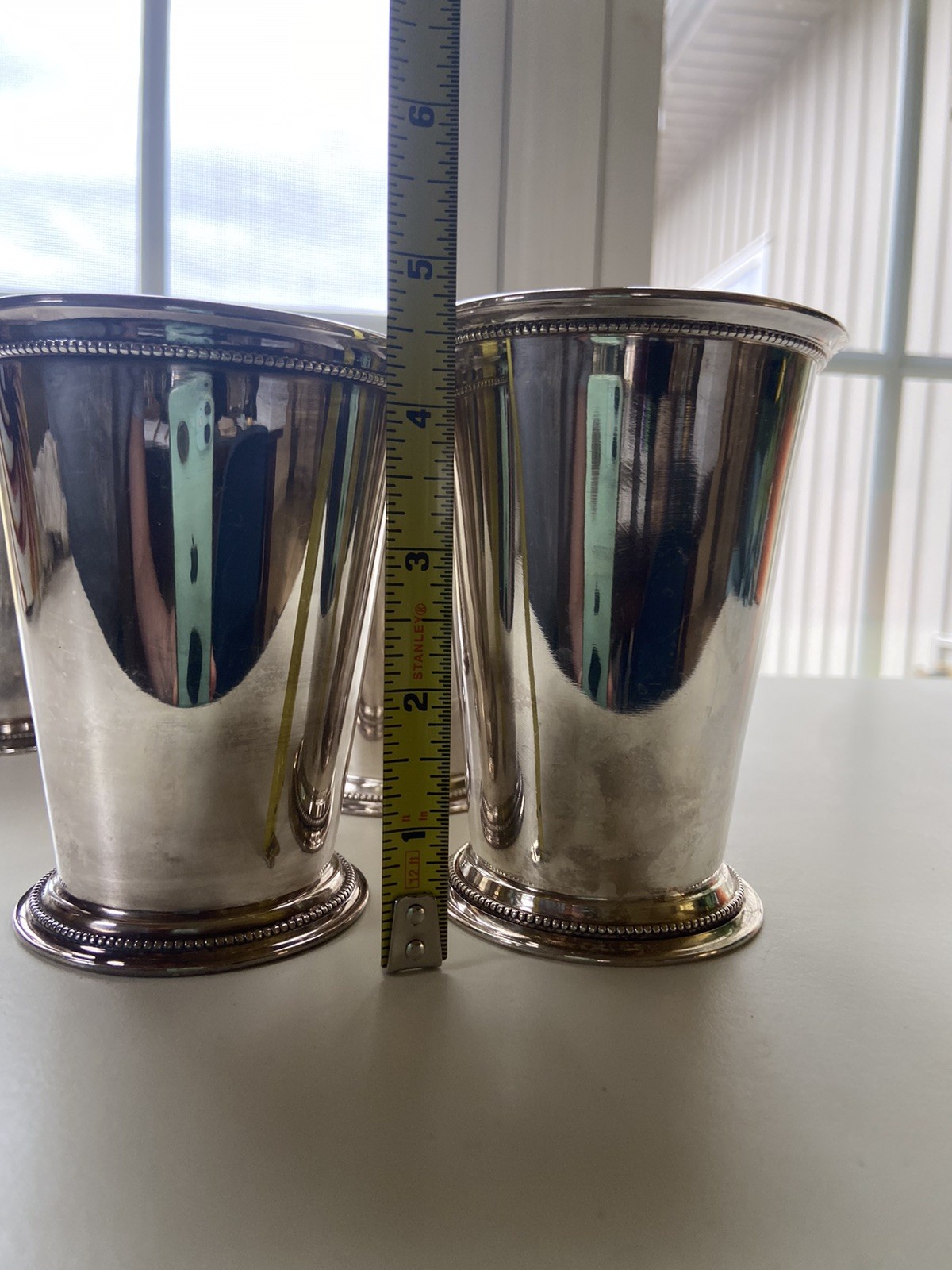 Patrick Henry Silver Plate Mint Julep Cups Beaded Band Exeter Crown Mark Lot 7