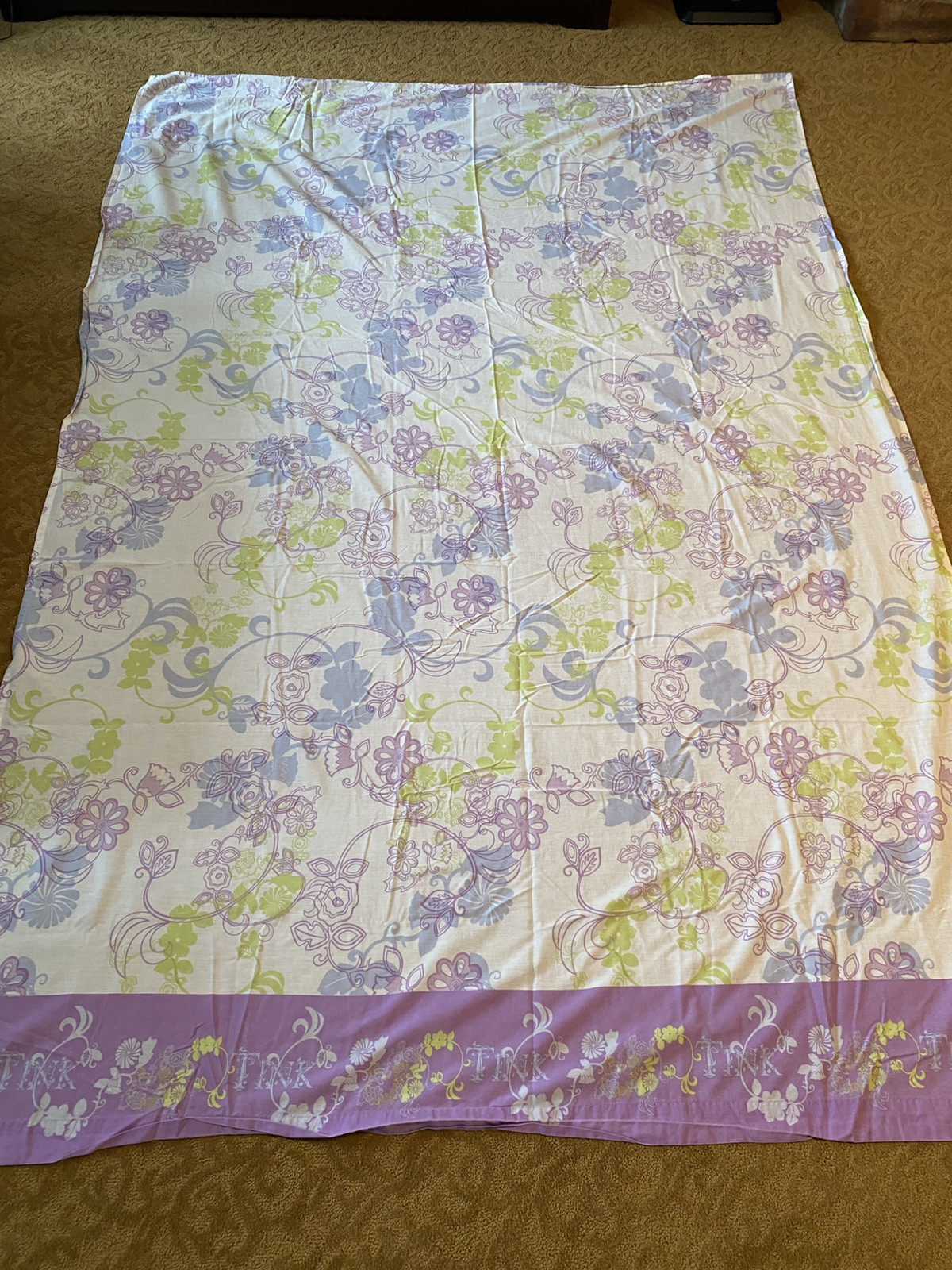 Vtg Tinker Bell Twin Sheet Set Lavender Purple Flat And Fitted With Pillowcase