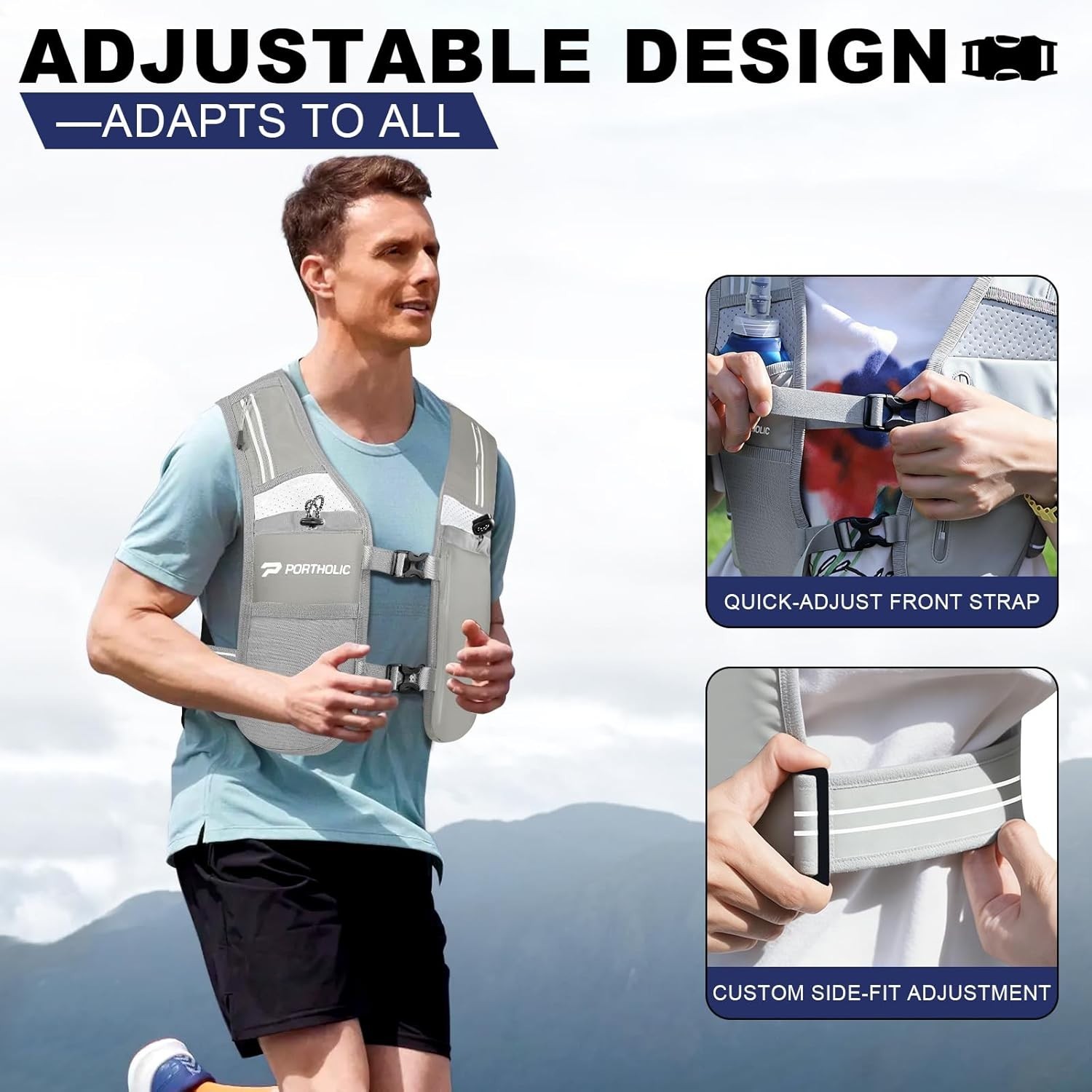 PORTHOLIC Running Vest for Women Men with 500ml/17oz Water Bottle |Adjustable Hy