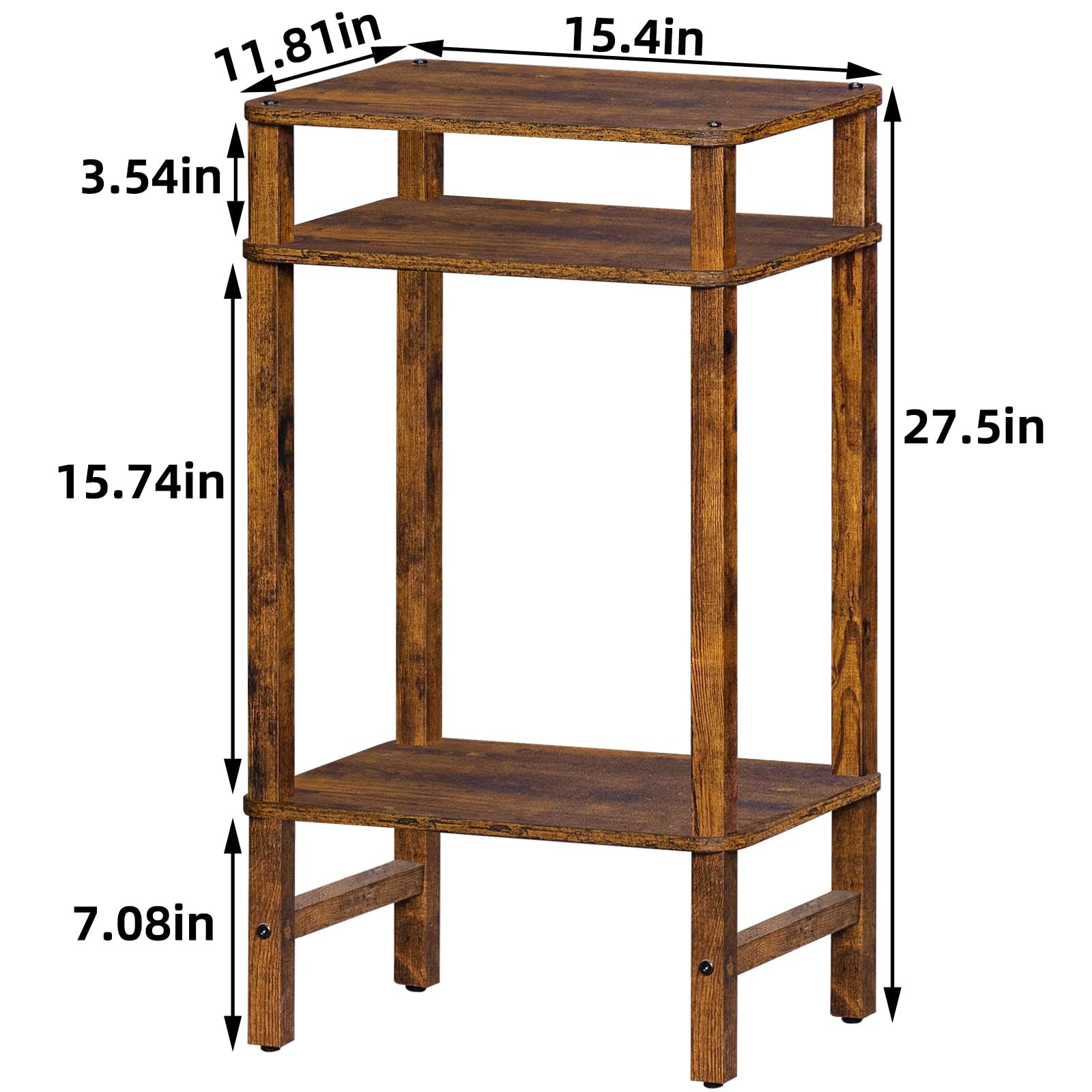 YUFAM Tall Side Table 3-Tier End Nightstand Brown Living Room Bedroom Office Fur