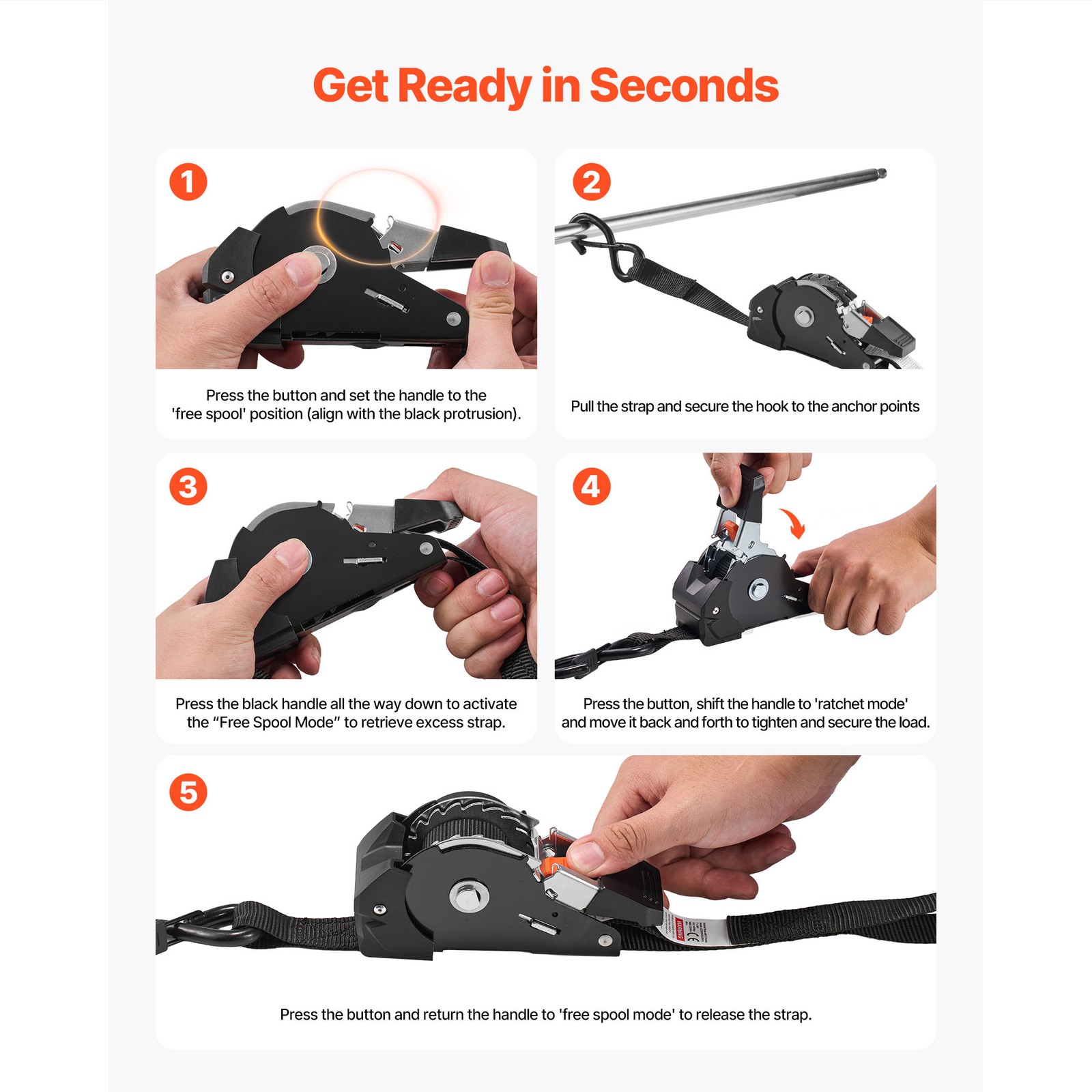 Uimoso 4 Pack Retractable Ratchet Straps 1" x 6' Tie Down Straps 1200 lbs