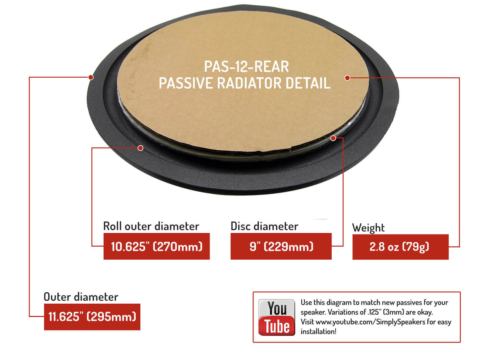 ESS Speakers AMT1 A,B,C,D 12" Passive Radiator Replacement Repair Kit # PASK-12