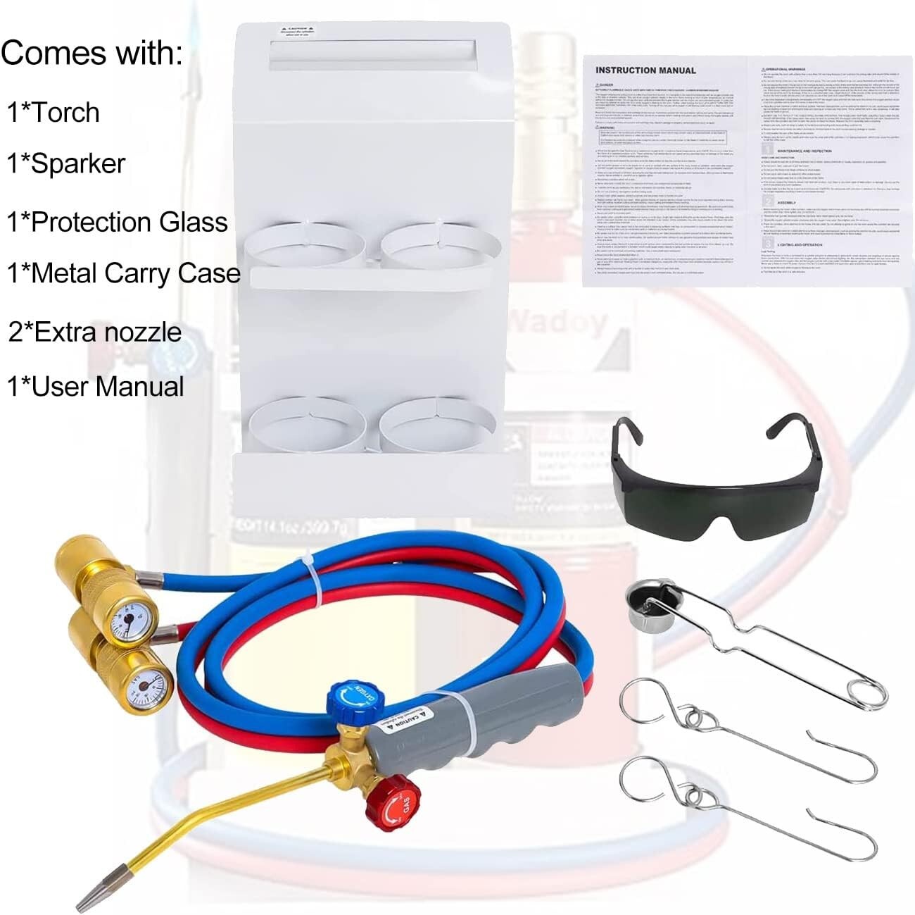 Oxygen MAPP Torch Kit W/ Pressure Meter W/ Tank Support, Glasses And Flint Spark