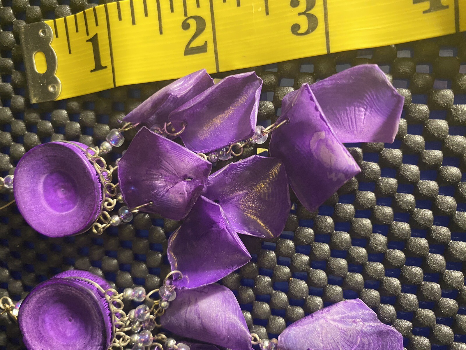 Artisan Purple Scales Leaf Shape On Round Sea Life Discs Dangle Beaded Earrings