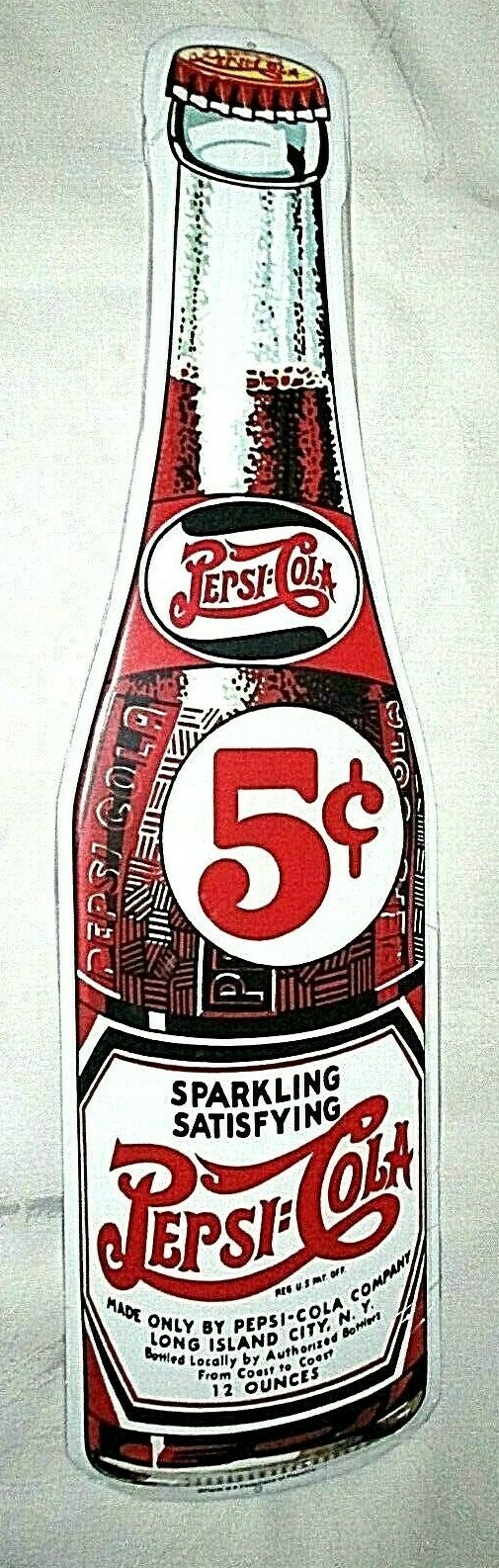 **PEPSI-COLA Embossed Metal Die-Cut Sign 22½" x 6"  #2 - New**