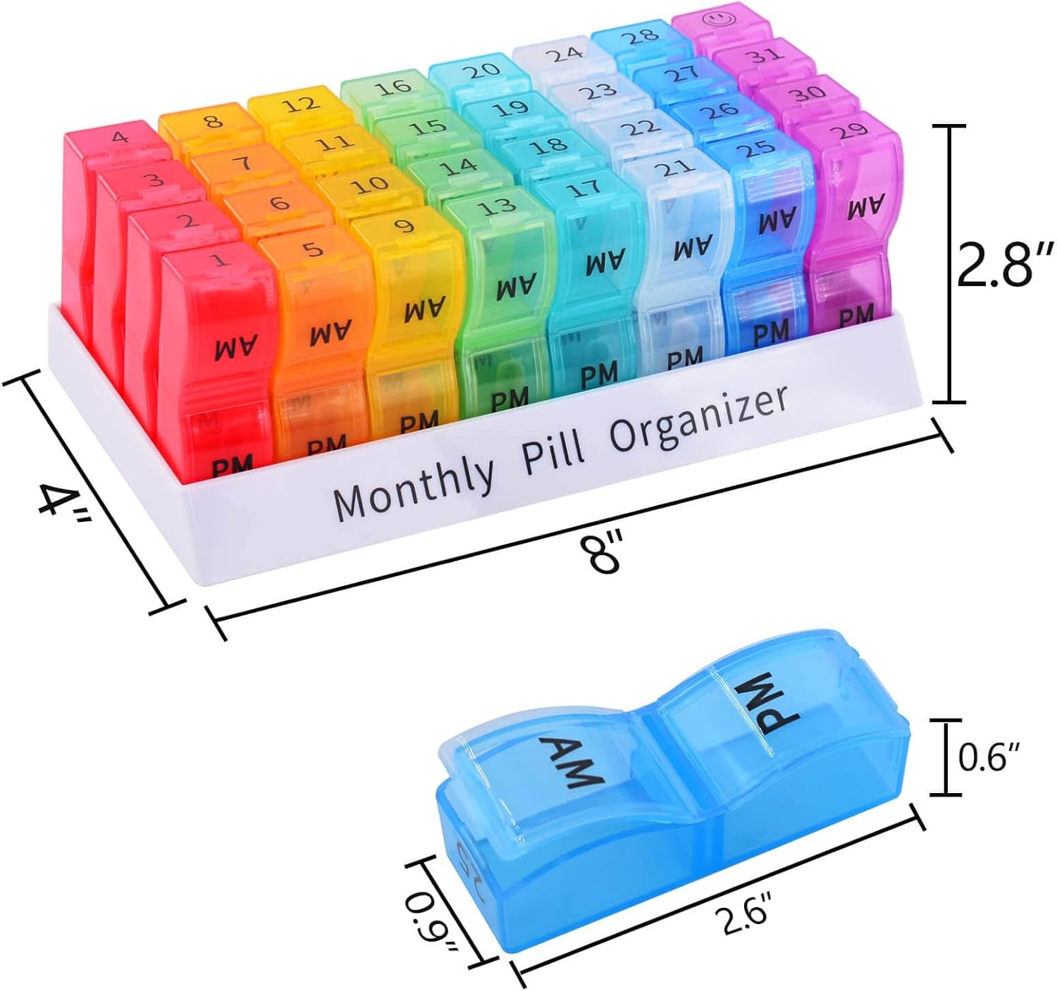Monthly Pill Organizer 2 Times a Day, 30 Days Pill Box AM PM, 4 Week Pill Cases
