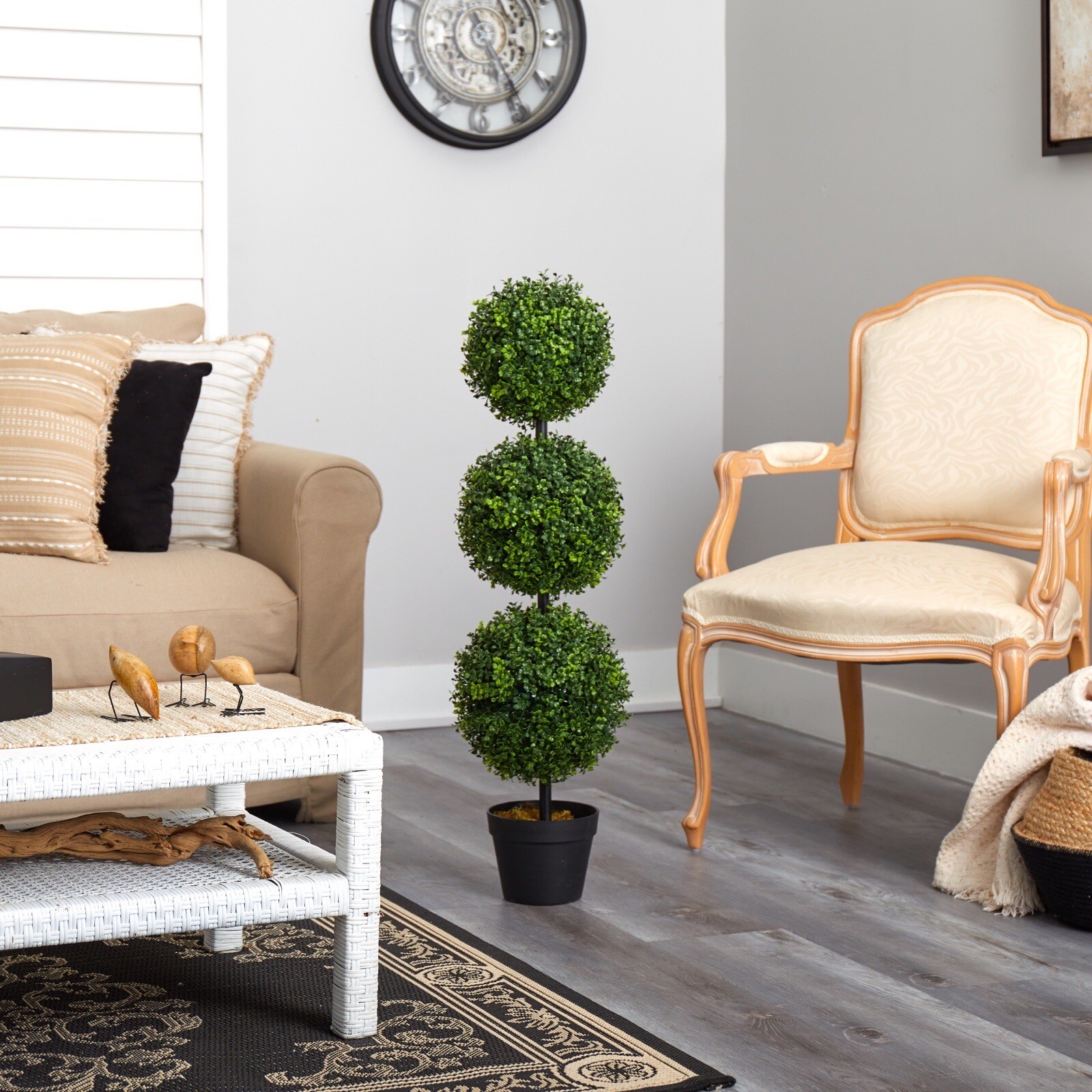 3' Topiary Boxwood Triple Ball Artificial Tree UV Indoor/Outdoor Home Decor.