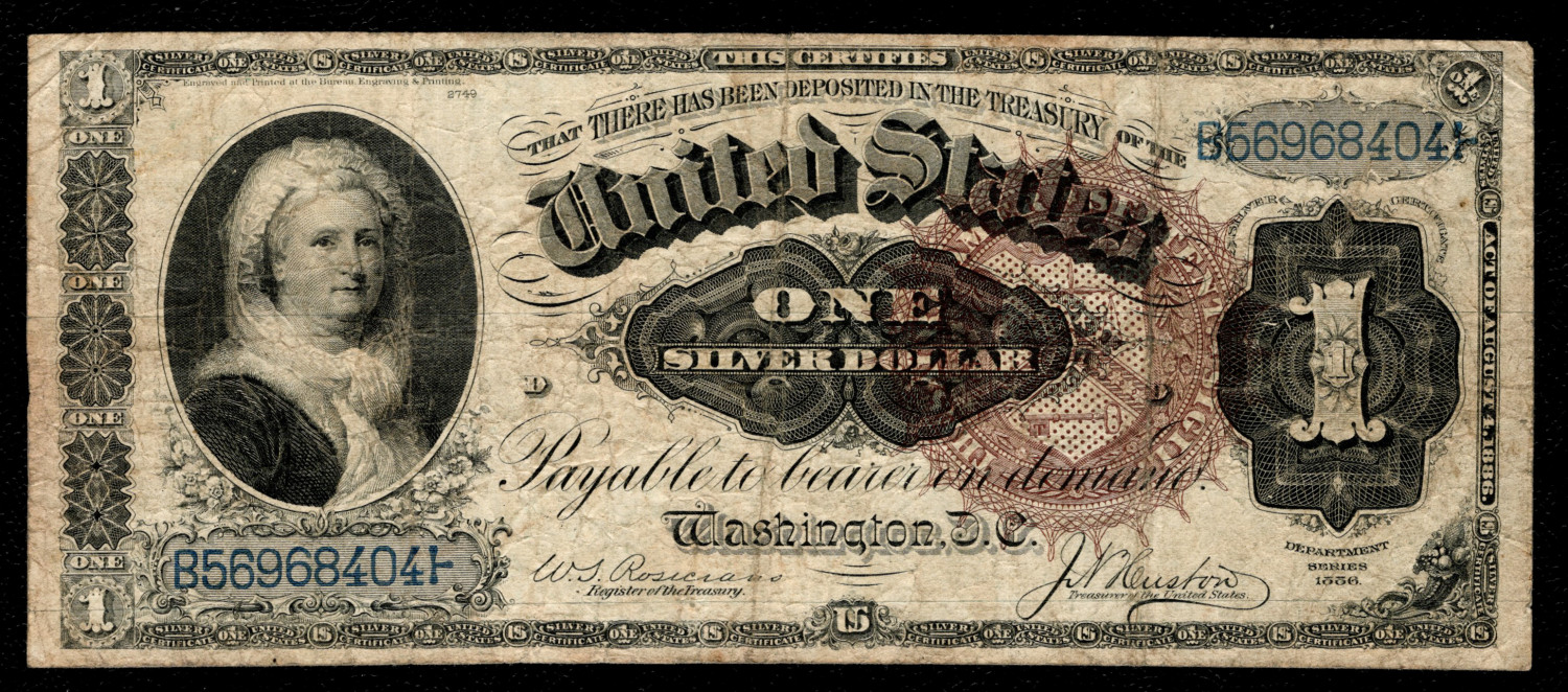 $1 1886 Silver Cert. Fr. 219 MARTHA - Ornate Back Lg Brown Seal Problem-Free VF