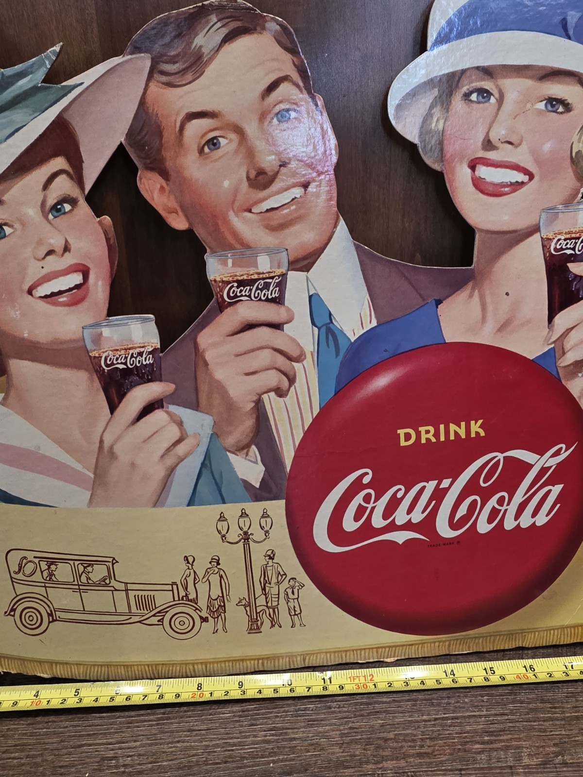 RARE Vintage 1920s Style Coca-Cola Cardboard Die-Cut Sign -24" Store Display Gas