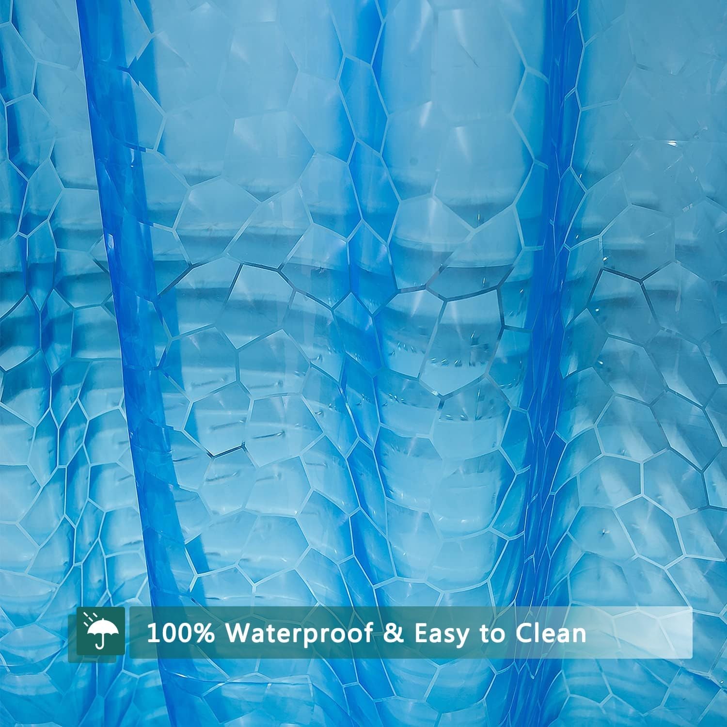 Blue Shower Curtain Liner, 100% Waterproof EVA 3D Shower Curtains with 3 Duty 12