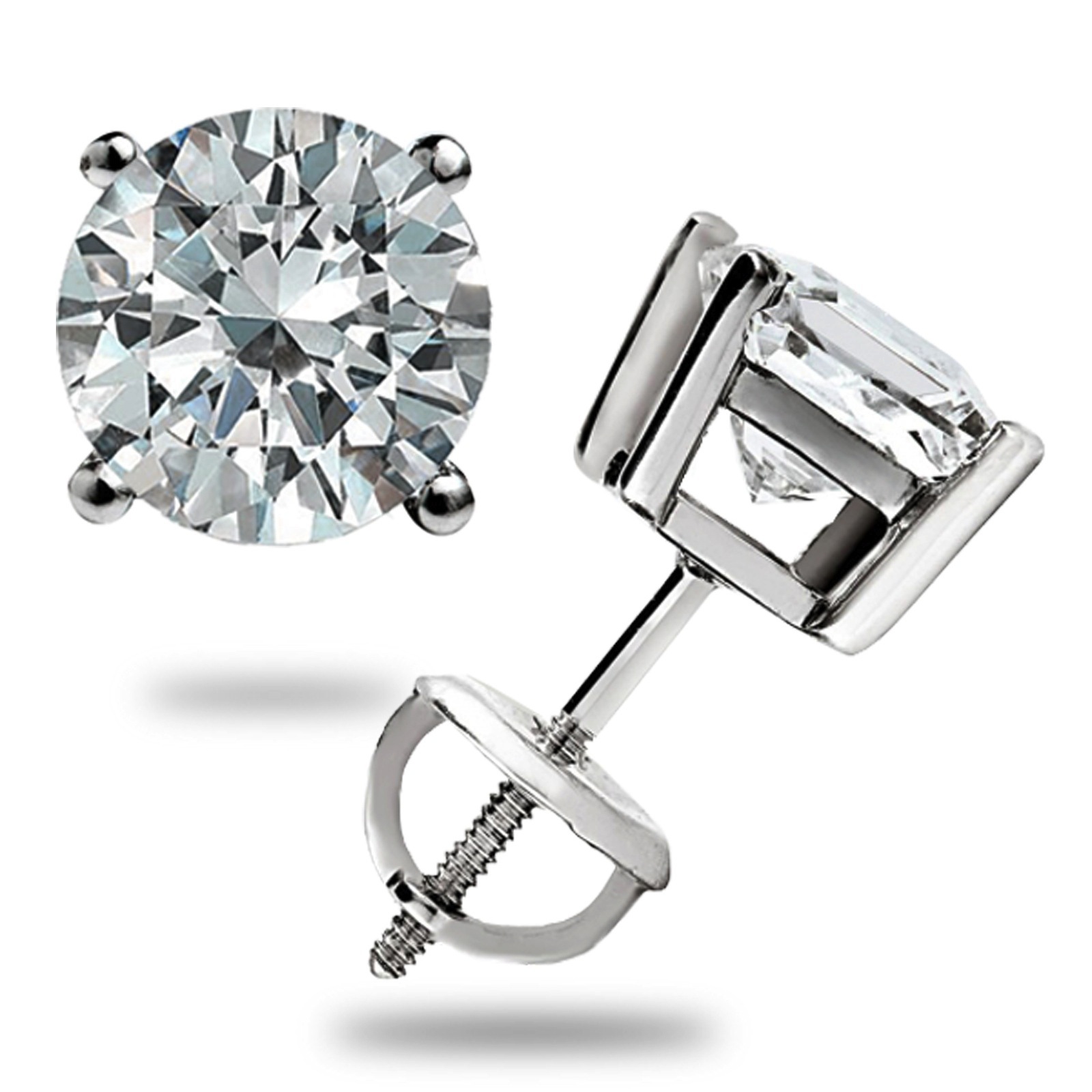 2.00 CT ROUND CUT GRA MOISSANITE EARRINGS 14K SOLID WHITE GOLD STUDS SCREW-BACK