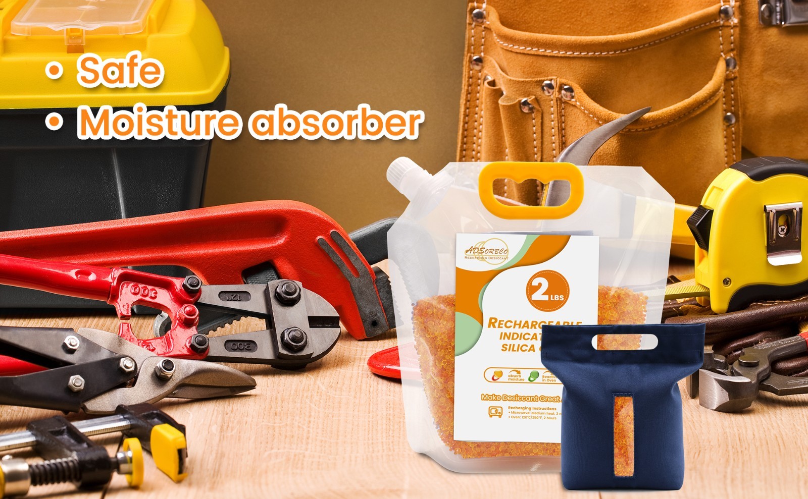 2 LBS Adsorbco Desiccant Beads, Indicating Silica Gel Beads (Orange to Green）