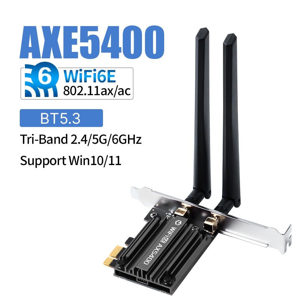 WiFi 6E PCI-E Card AX5400 Bluetooth 5.2 802.11ax Tri-Band 2.4G/5G/6G for Desktop