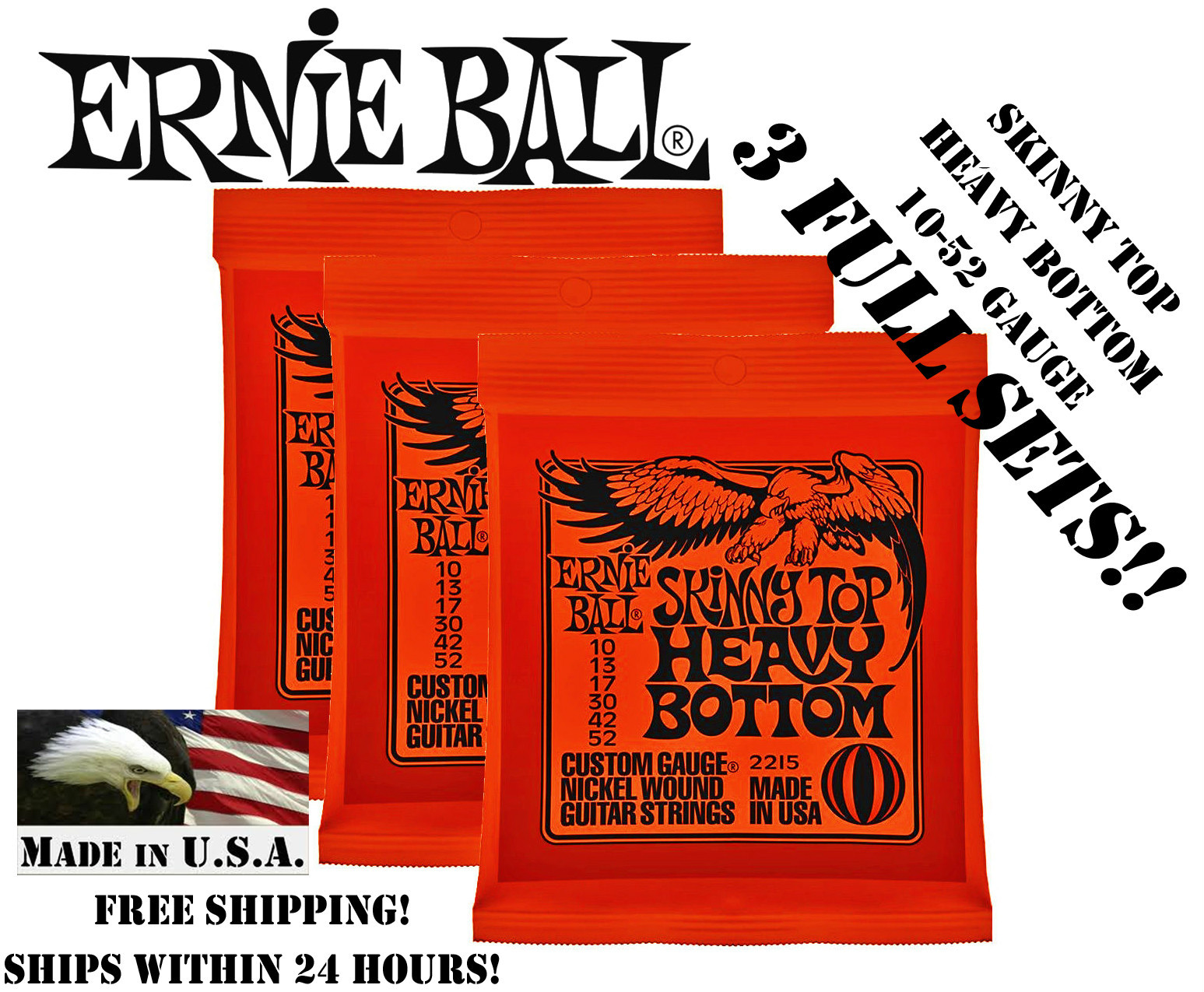 ** 3 SETS! ERNIE BALL SKINNY TOP HEAVY BOTTOM ELECTRIC GUITAR STRINGS 2215 **