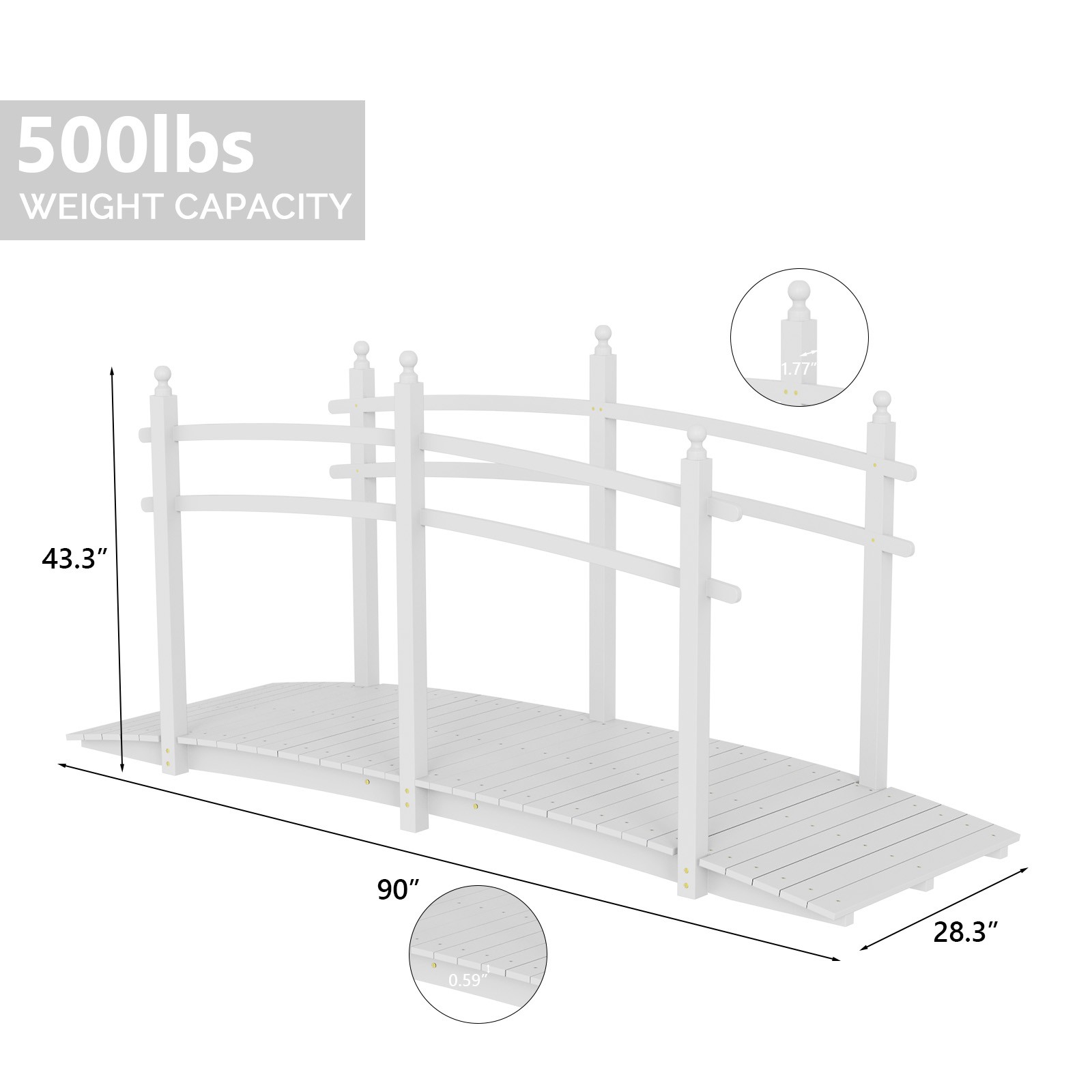 7.5FT Wooden Bridge w/ Handrails Decor Fir Wood for Yard Outdoor Garden Stable