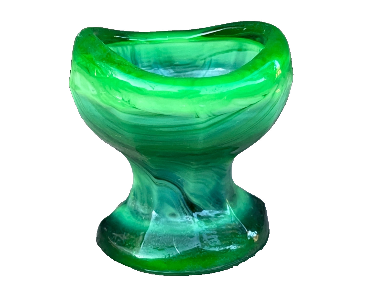 VTG GUERNSEY GLASS GREEN & WHITE SWIRLED  EYE WASH CUP