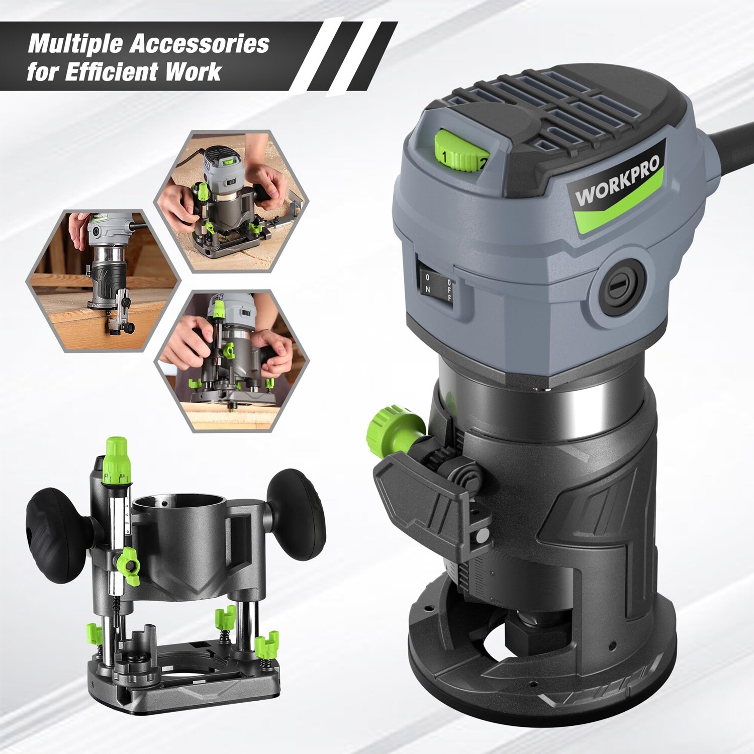 WORKPRO 32000 RPM 6.5 Amp Compact Router Combo Fixed Plunge Base Router 6 Speeds