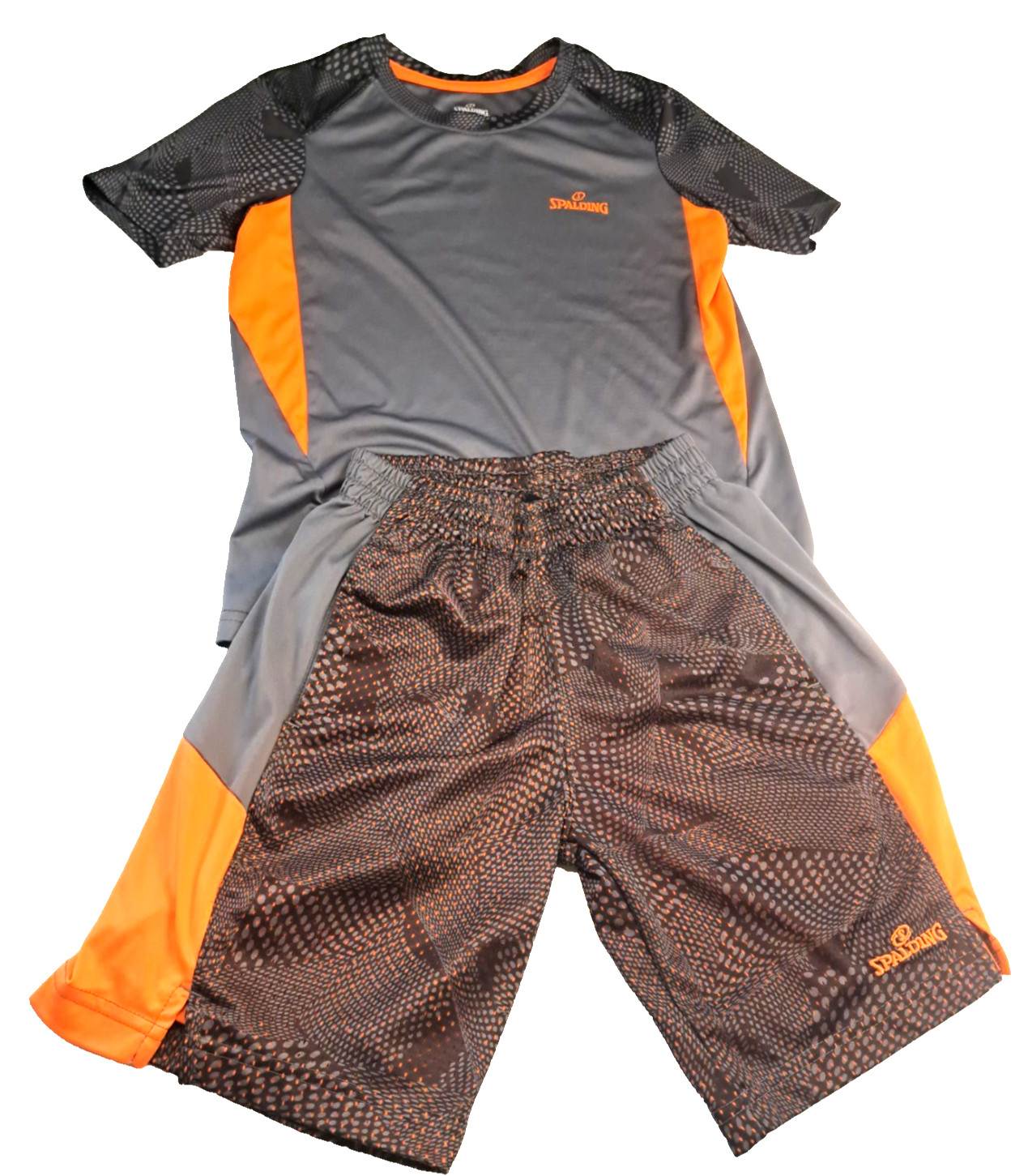 Spalding 2-Pc Athletic Outfit Boys 8 Small Gray Orange Play School