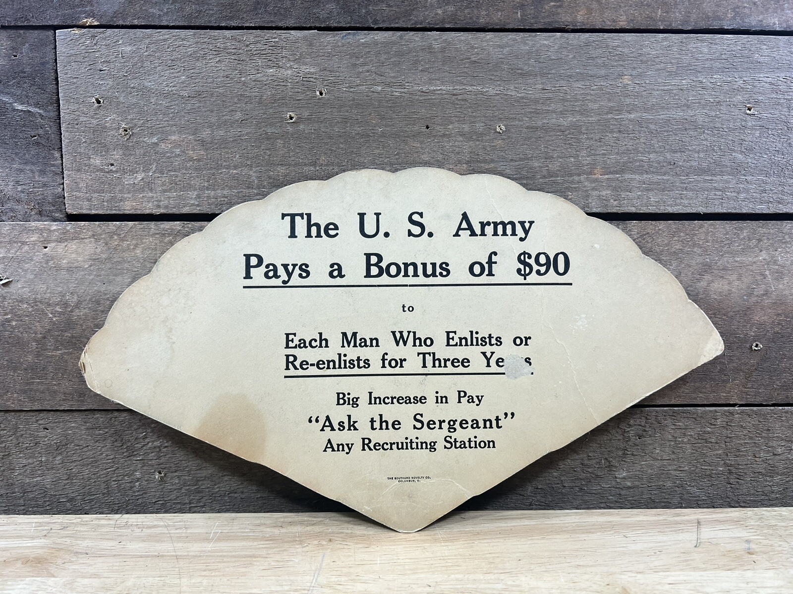 Vintage Cardboard U.S. Army Bonus Enlistment Advertising Fan