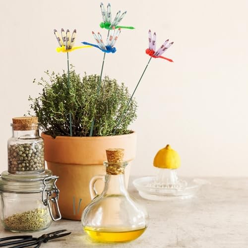 12pcs Realistic Dragonfly Garden Decor, 3D Artificial Dragon Fly Stakes 6