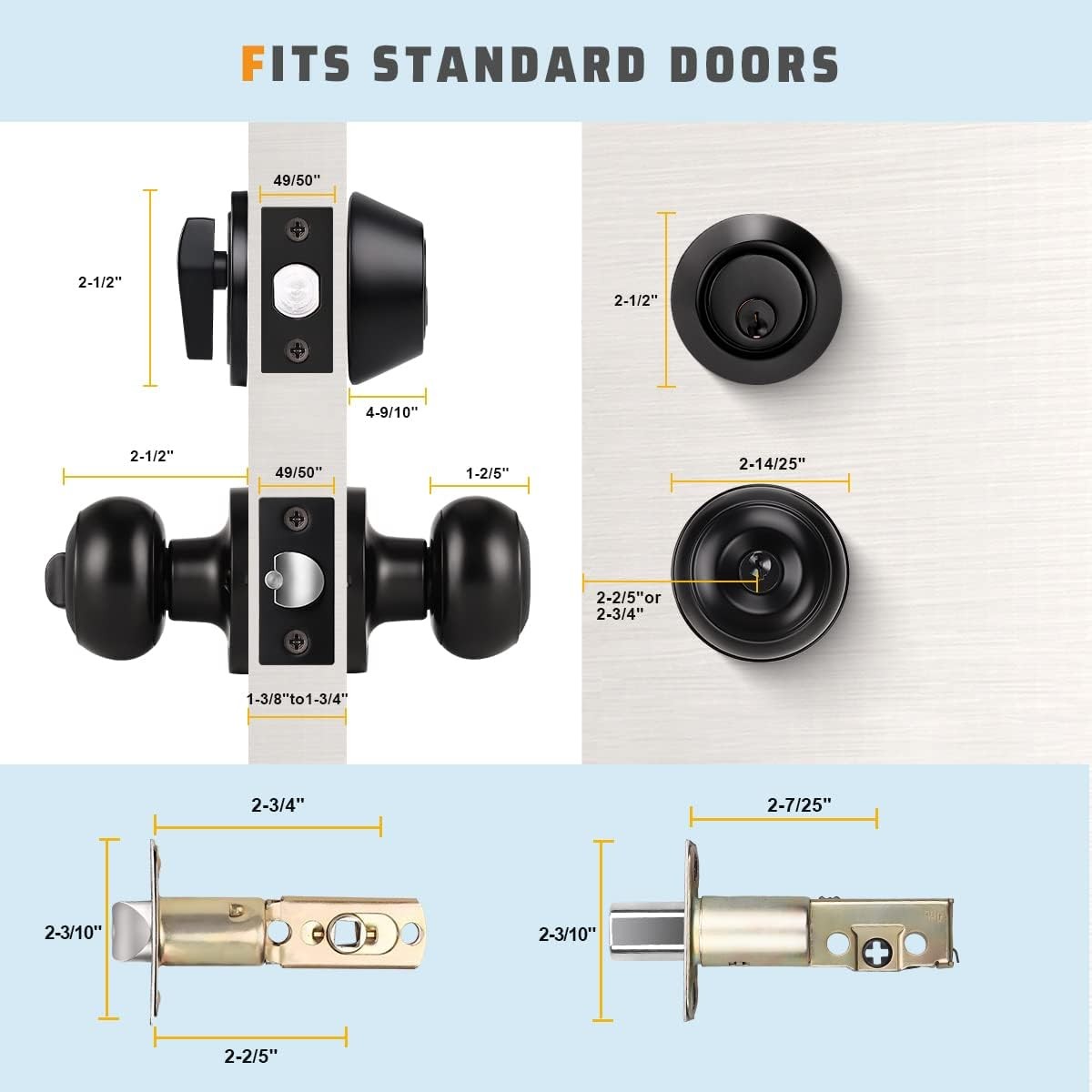 3 Pack Keyed Alike Entry Door Knobs and Single Cylinder Deadbolt Lock Combo Set