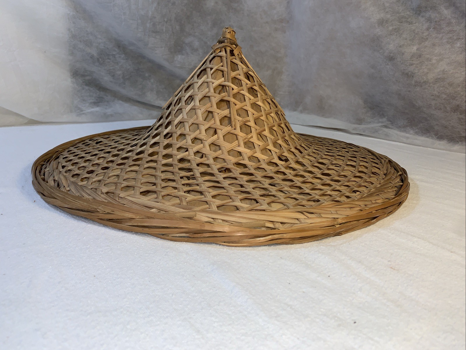 Conical Straw Hat Vtg Asian Chinese Handmade Sun Gardening Rice Coolie 18" Large