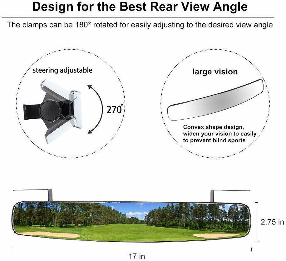 10L0L Extra Wide Golf Cart Panoramic Rear View Mirror for Yamaha EZGO Club Car