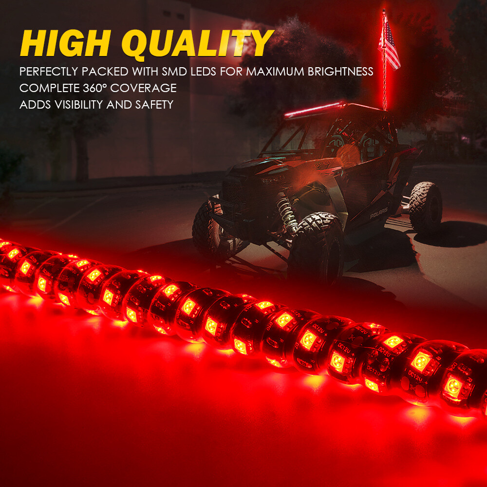5FT RED Spiral LED Whip Lights G3 Series with USA Flag For Jeep ATV UTV RZR SXS