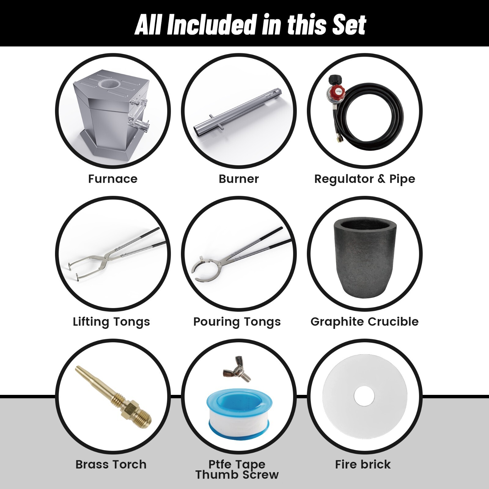 7KG Propane Furnace Kit w/ 2 Crucible Tongs,Smelting Gold Metal Recycle 2700℉