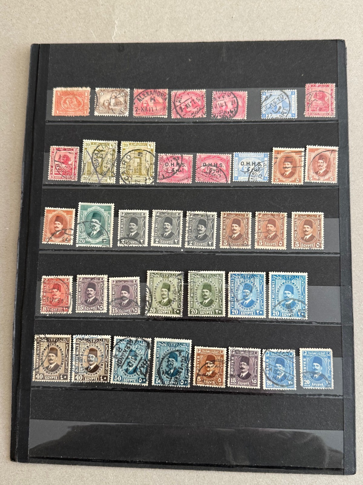 Egypt group of 79 stamps loose Scott Cat 22/O1,Revenue 1872-1953 dups