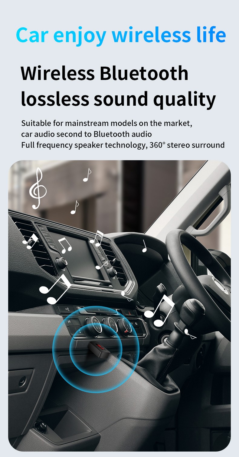 Bluetooth 5.4 Car Transmitter Receiver Handsfree Call USB Mini Wireless Audio US