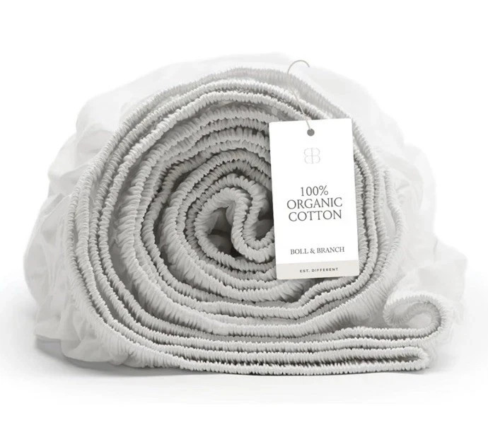 Boll & Branch Signature Hemmed Fitted Bed Sheet Queen White 100% Organic Cotton