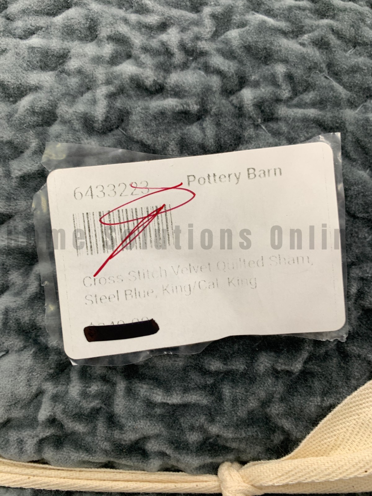 Pottery Barn Cross Stitch Velvet Reversible Quilt Steel Blue King Cal #U1071