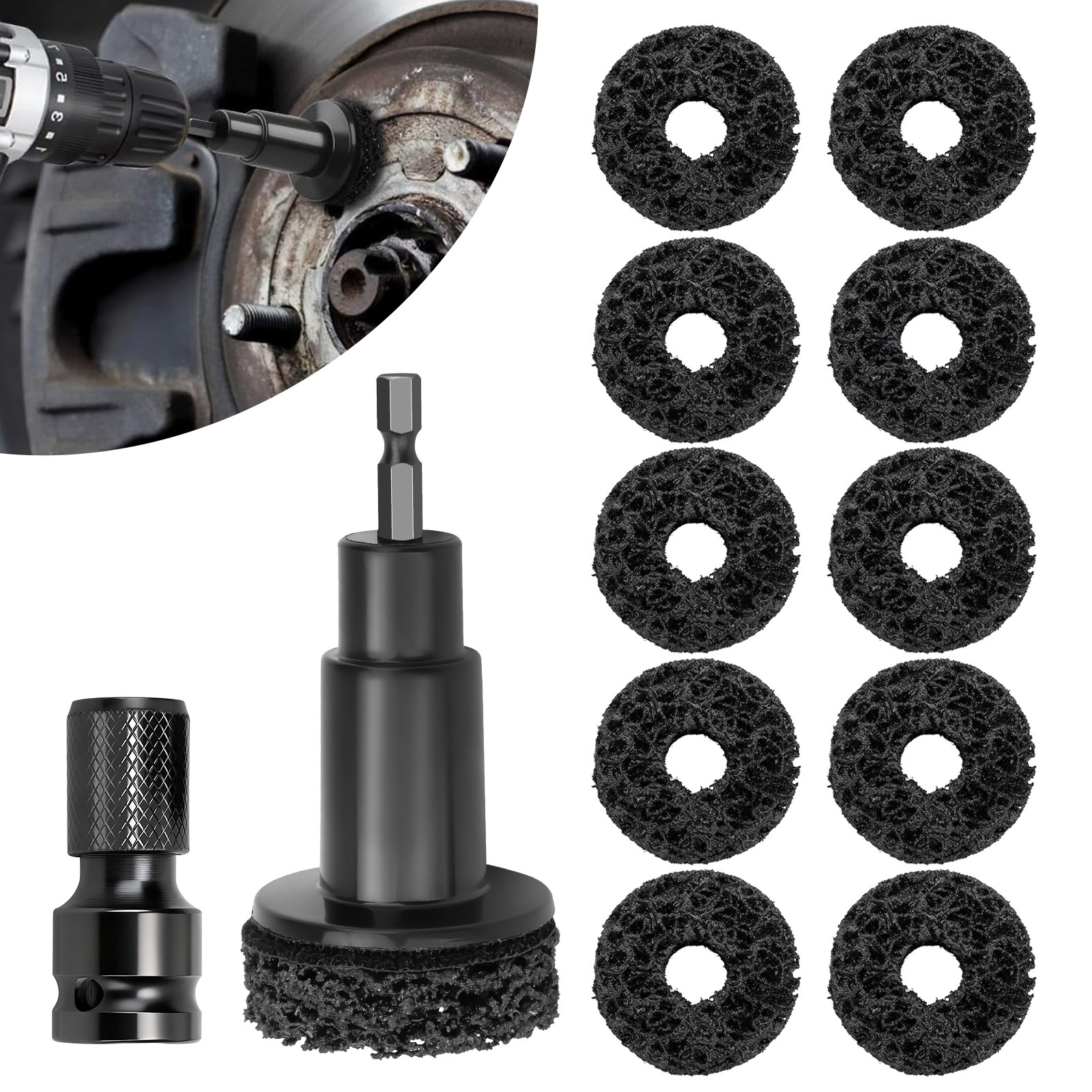 12in1 Wheel Stud Hub Cleaner Rust Removal Kit for Brake Disc Polishing Grinding