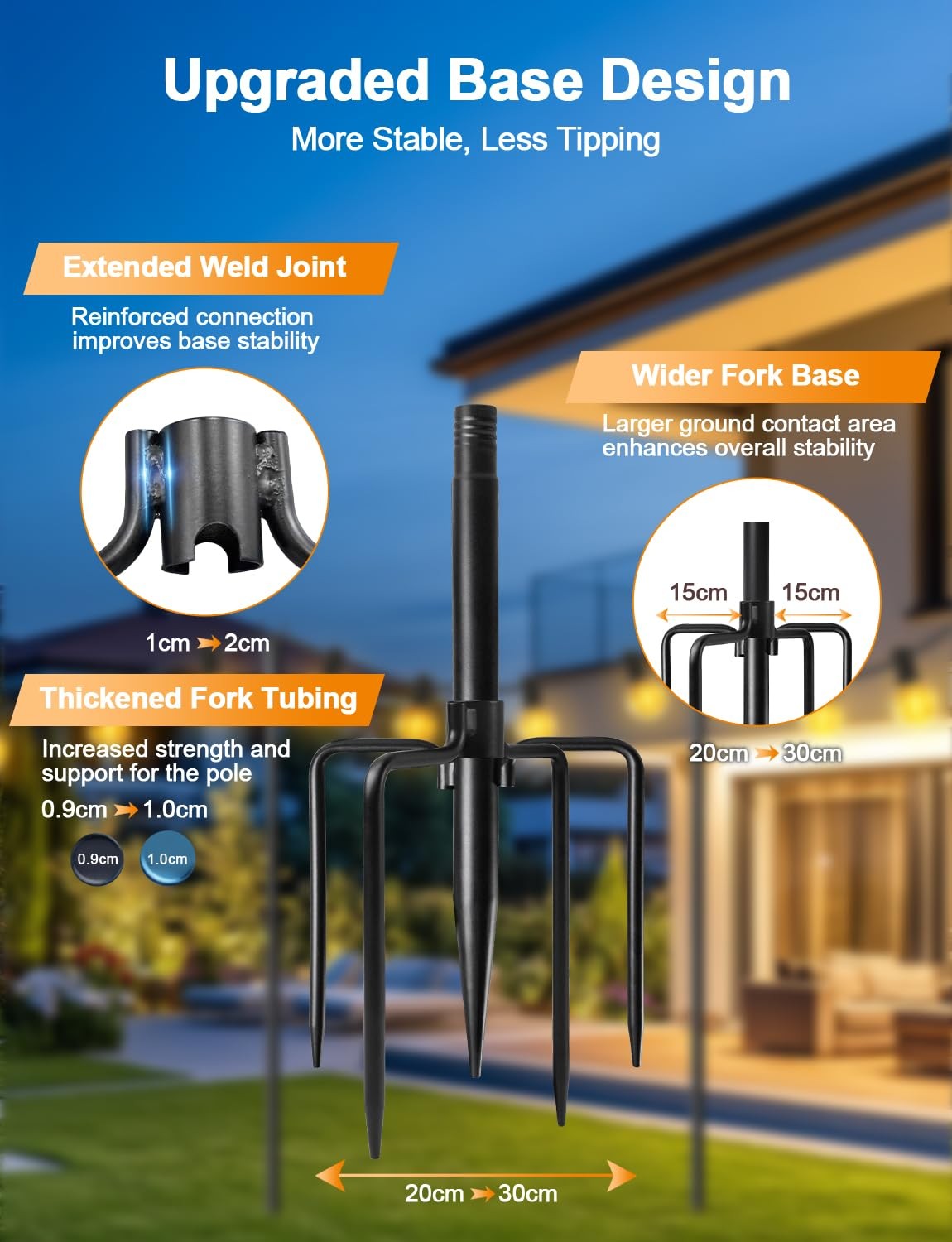 4 Pack String Light Poles for Outside, Thickened Metal 4 Pack, Black