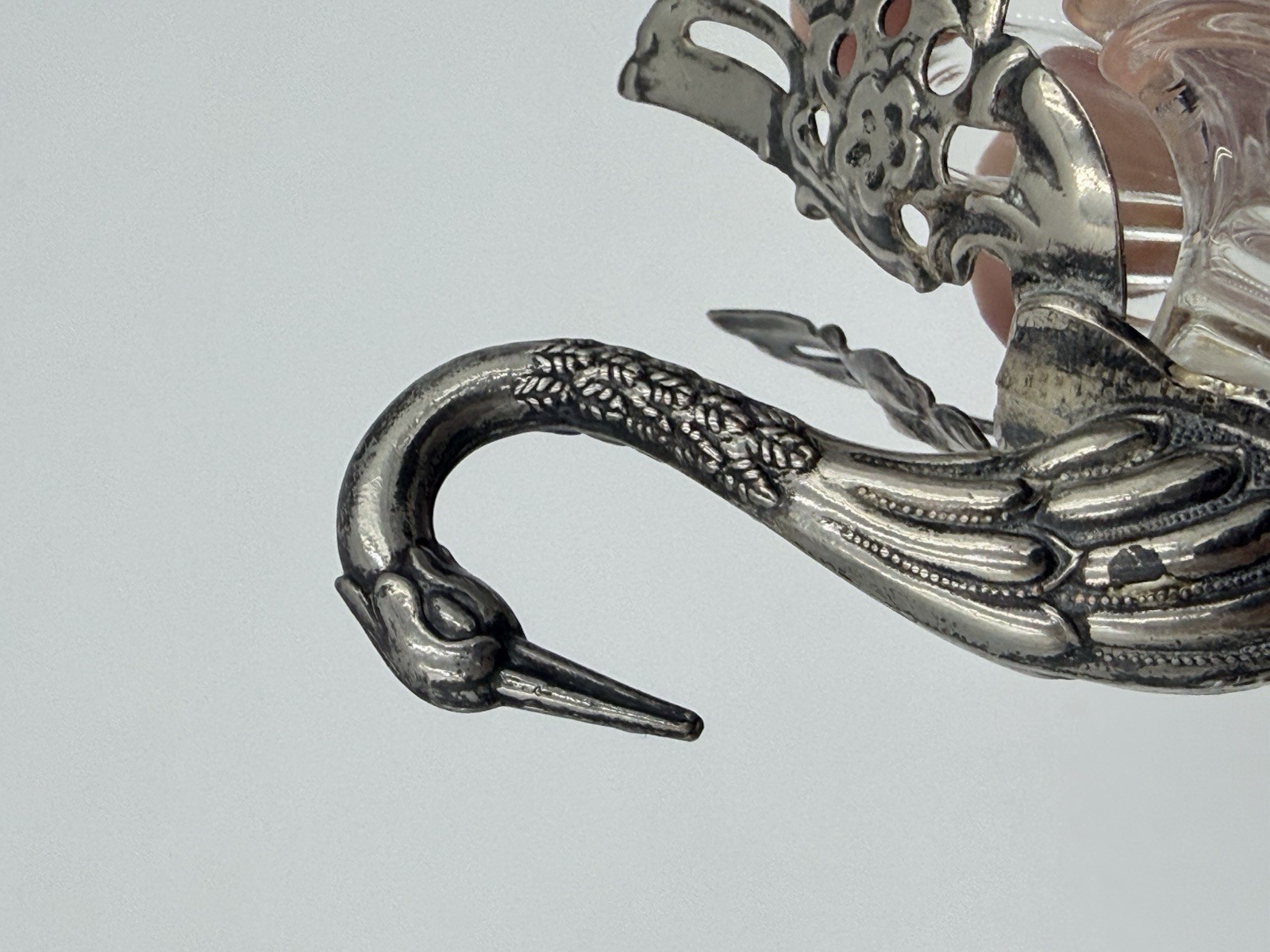 Vintage Sterling Silver And Glass Swan Salt Cellar Trinket Dish