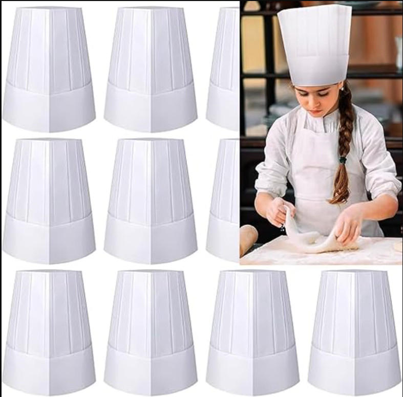 Tytroy Adjustable 9-Inch White Paper Tall Chef Hat, 10 Pack