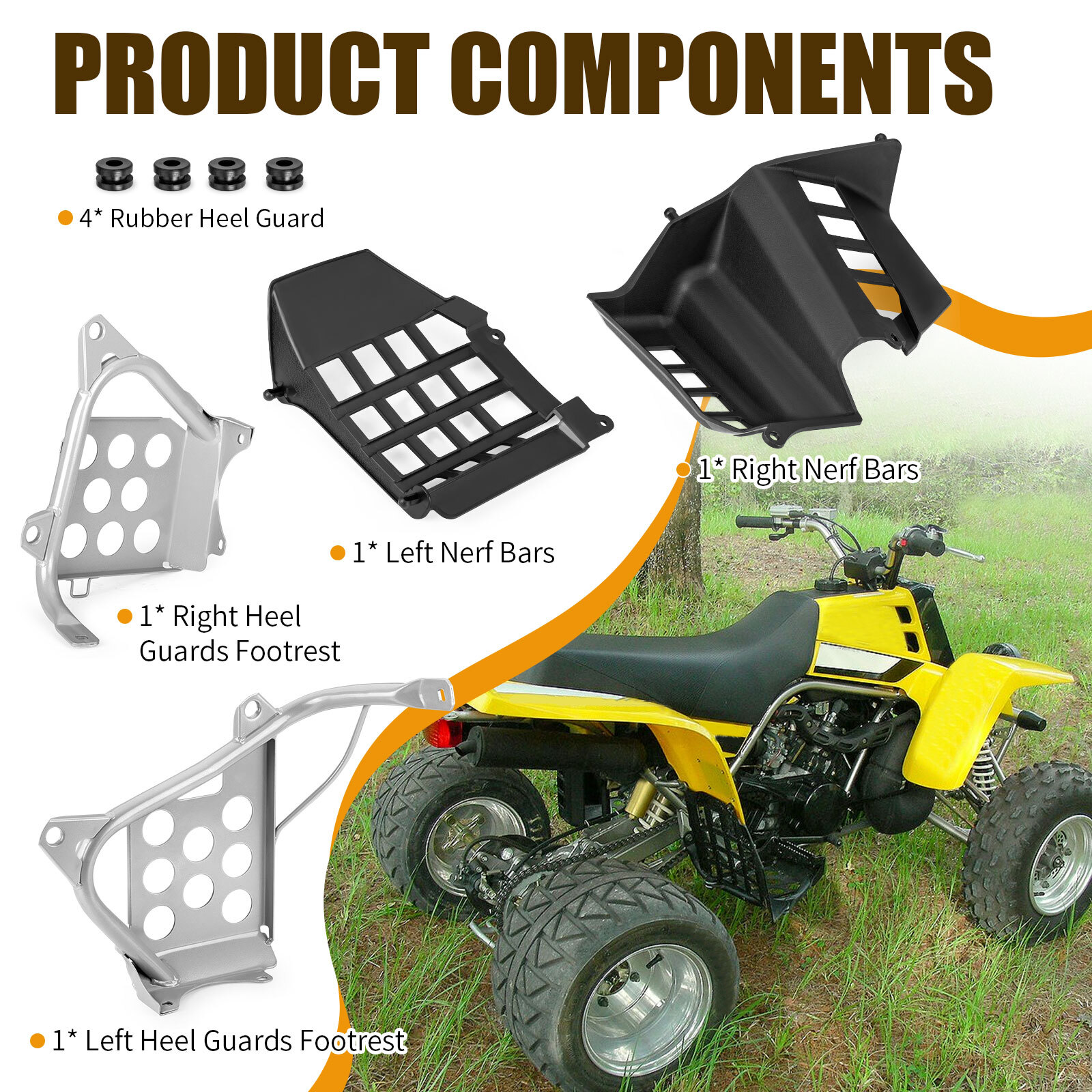 L+R Nerf Bars Silver Heel Guards footrest Stand For Yamaha 1990-2006 Banshee 350