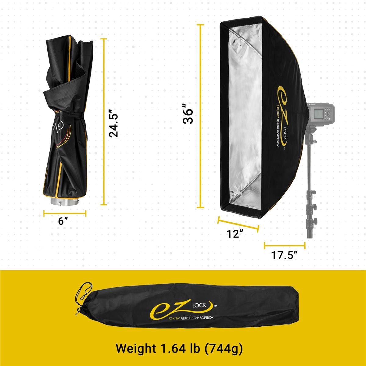 Glow Glow EZ Lock 12x36" Quick Strip Rectangular Bowens Mount Softbox w/External